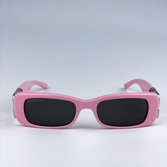 NEW Balenciaga  BB0096S 012 Pink Silver Logo Grey Rectangle Unisex Sunglasses - Picture 9 of 14